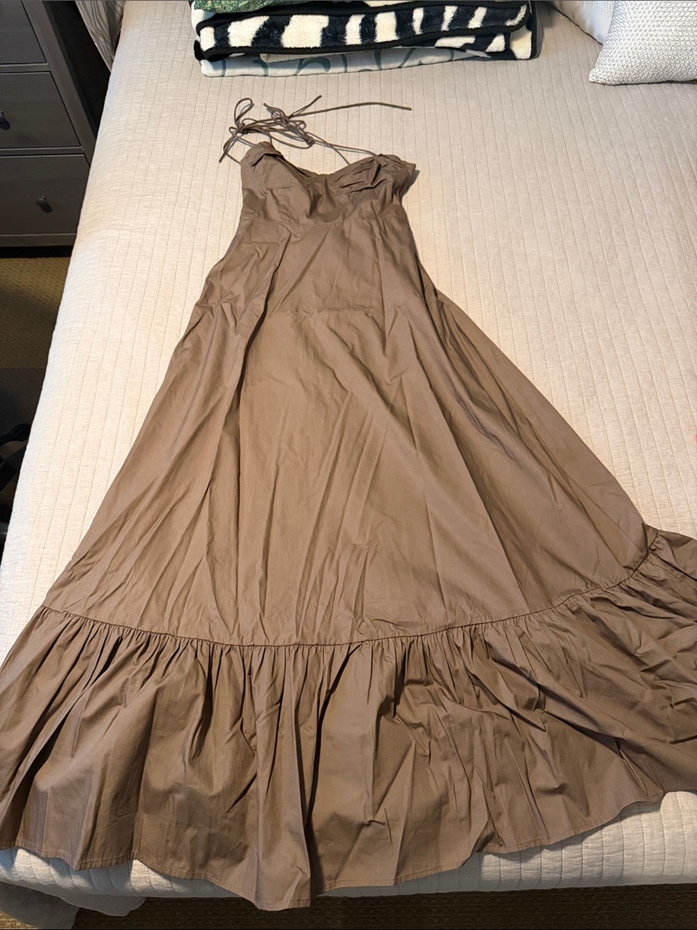 Forever 21 Brown Halter Ruffle Maxi Dress